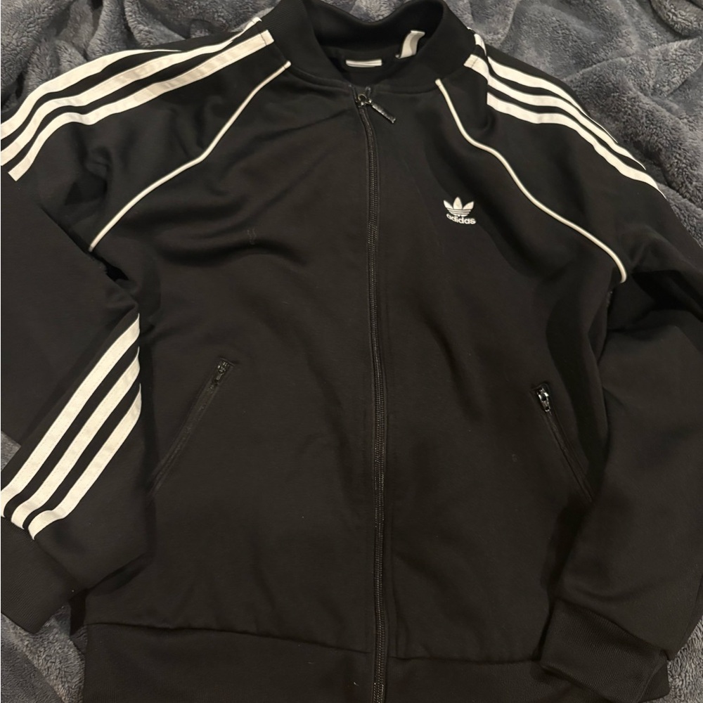 Adidas Men's Black and White Track Jacket